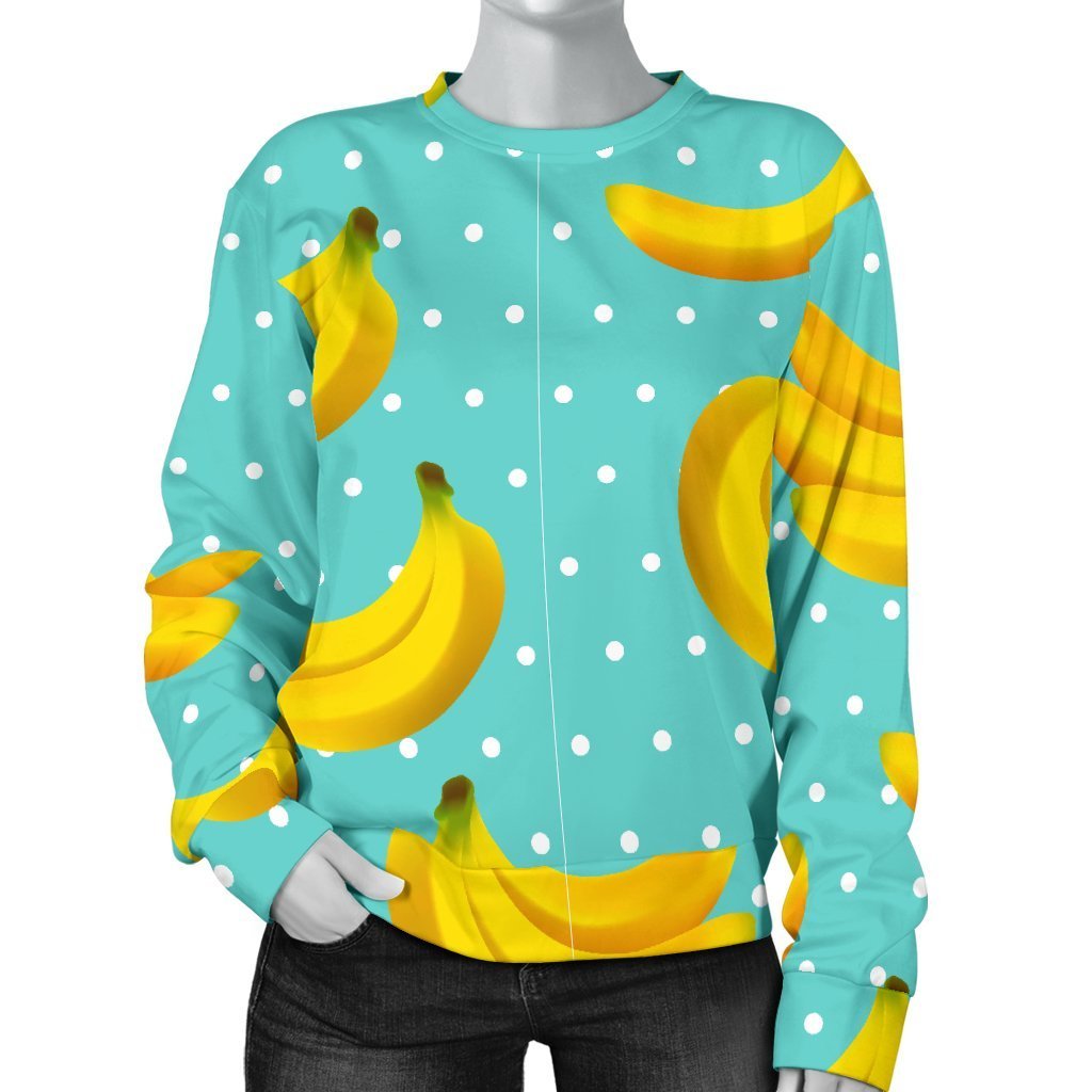 Polka Dot Banana Pattern Print Women's Crewneck Sweatshirt GearFrost