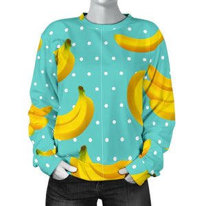 Polka Dot Banana Pattern Print Women's Crewneck Sweatshirt GearFrost