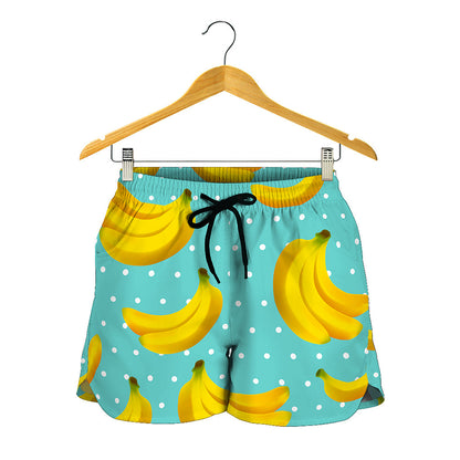 Polka Dot Banana Pattern Print Women's Shorts