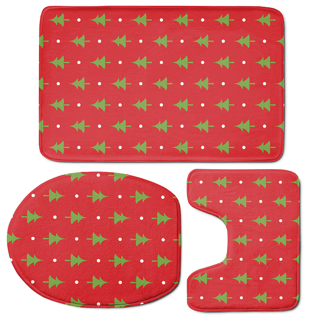 Polka Dot Christmas Tree Pattern Print 3 Piece Bath Mat Set