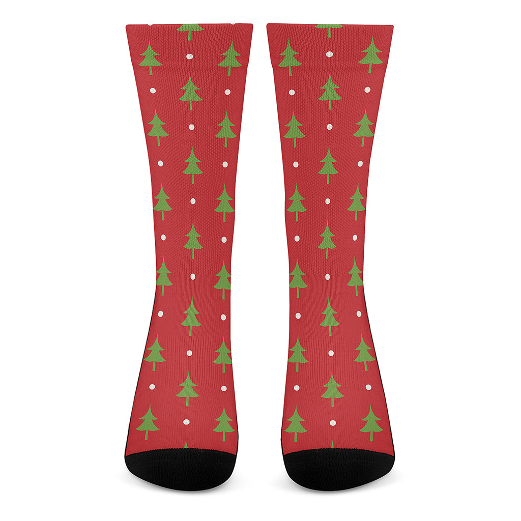 Polka Dot Christmas Tree Pattern Print Crew Socks