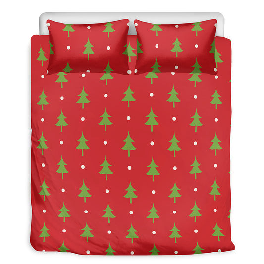 Polka Dot Christmas Tree Pattern Print Duvet Cover Bedding Set