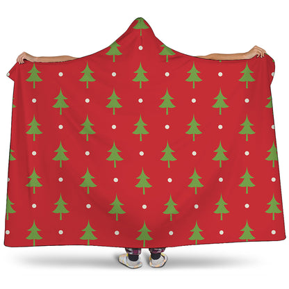 Polka Dot Christmas Tree Pattern Print Hooded Blanket