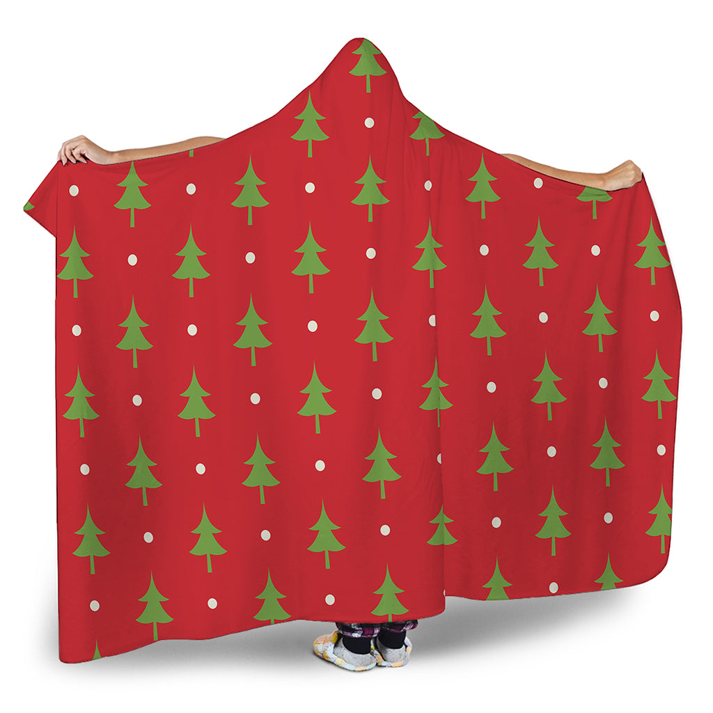 Polka Dot Christmas Tree Pattern Print Hooded Blanket