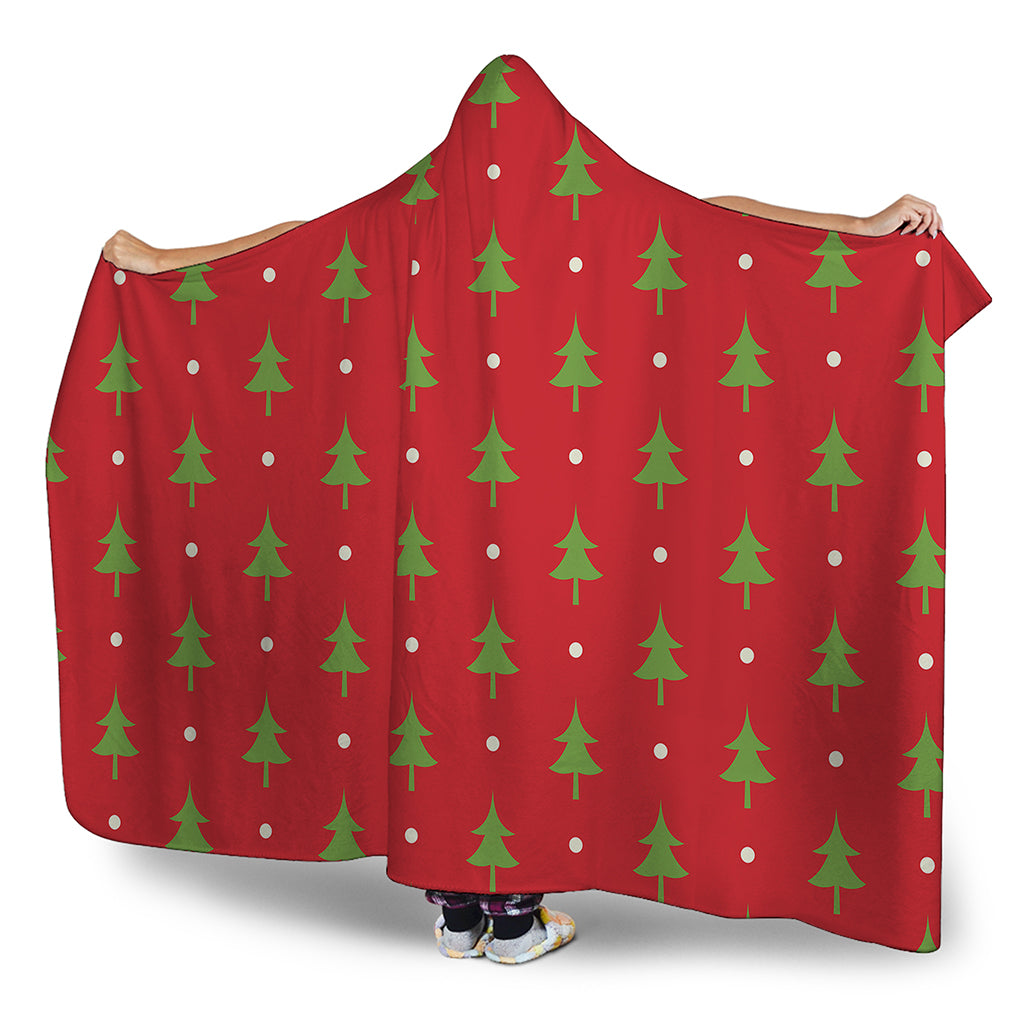 Polka Dot Christmas Tree Pattern Print Hooded Blanket