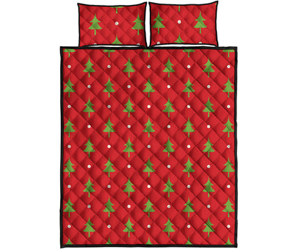 Polka Dot Christmas Tree Pattern Print Quilt Bed Set