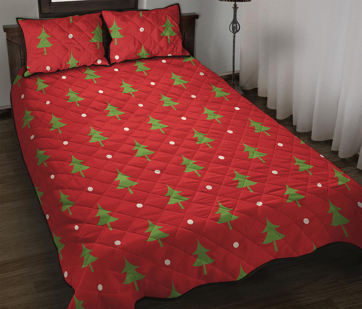 Polka Dot Christmas Tree Pattern Print Quilt Bed Set
