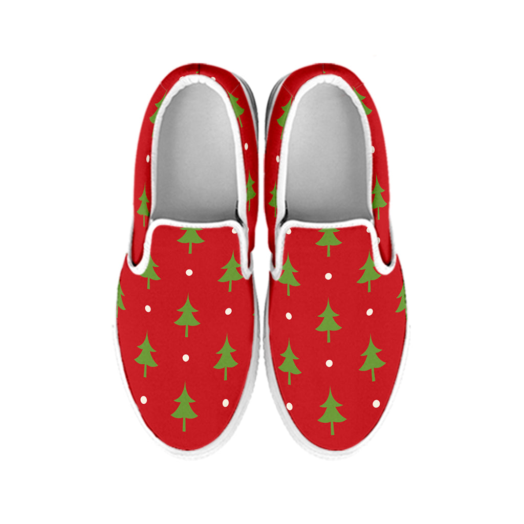 Polka Dot Christmas Tree Pattern Print White Slip On Shoes