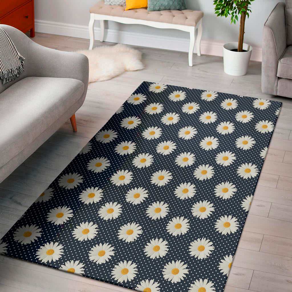 Polka Dot Daisy Floral Pattern Print Area Rug