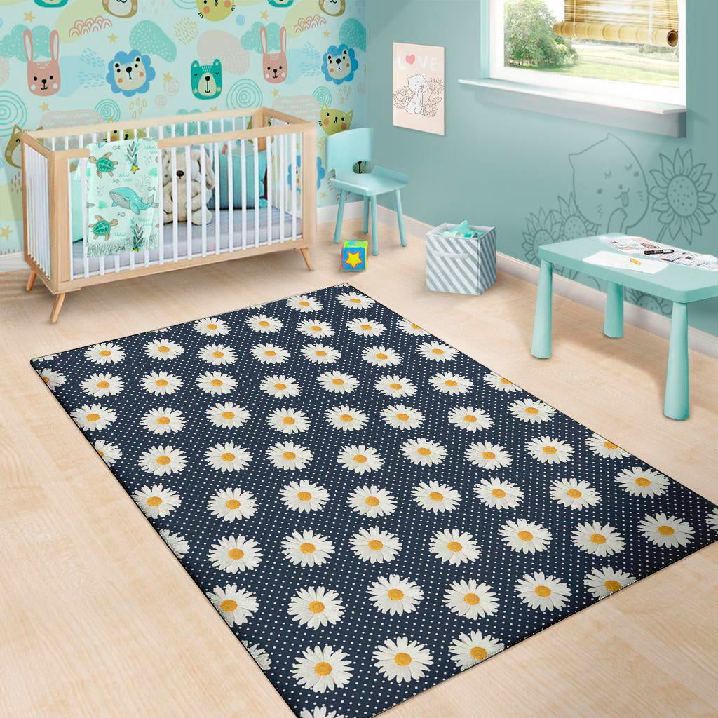 Polka Dot Daisy Floral Pattern Print Area Rug