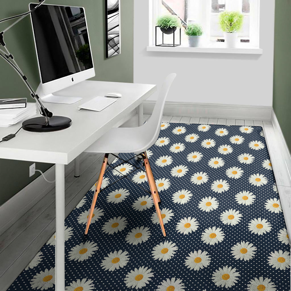 Polka Dot Daisy Floral Pattern Print Area Rug