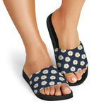 Polka Dot Daisy Floral Pattern Print Black Slide Sandals