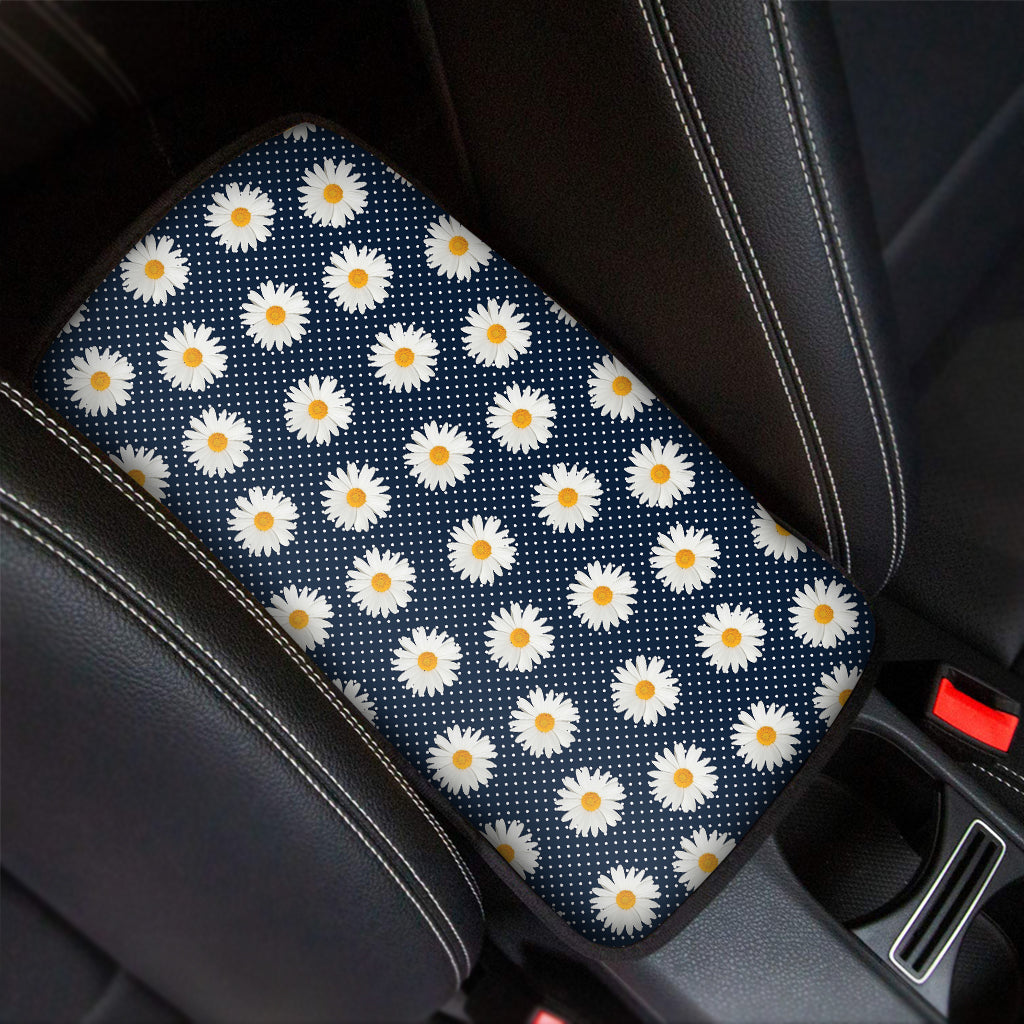 Polka Dot Daisy Floral Pattern Print Car Center Console Cover