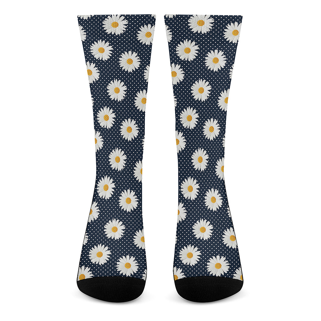 Polka Dot Daisy Floral Pattern Print Crew Socks