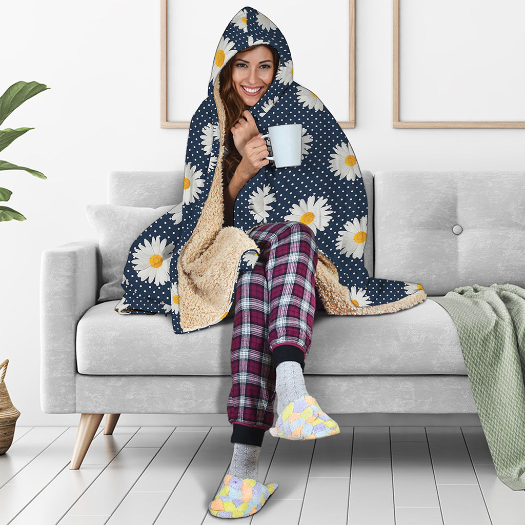 Polka Dot Daisy Floral Pattern Print Hooded Blanket
