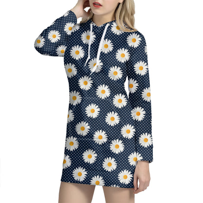 Polka Dot Daisy Floral Pattern Print Hoodie Dress