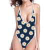 Polka Dot Daisy Floral Pattern Print One Piece High Cut Swimsuit