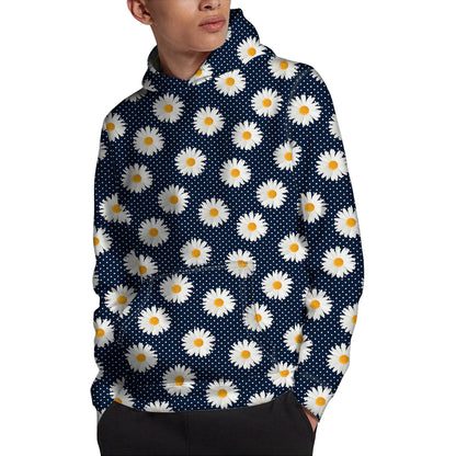 Polka Dot Daisy Floral Pattern Print Pullover Hoodie