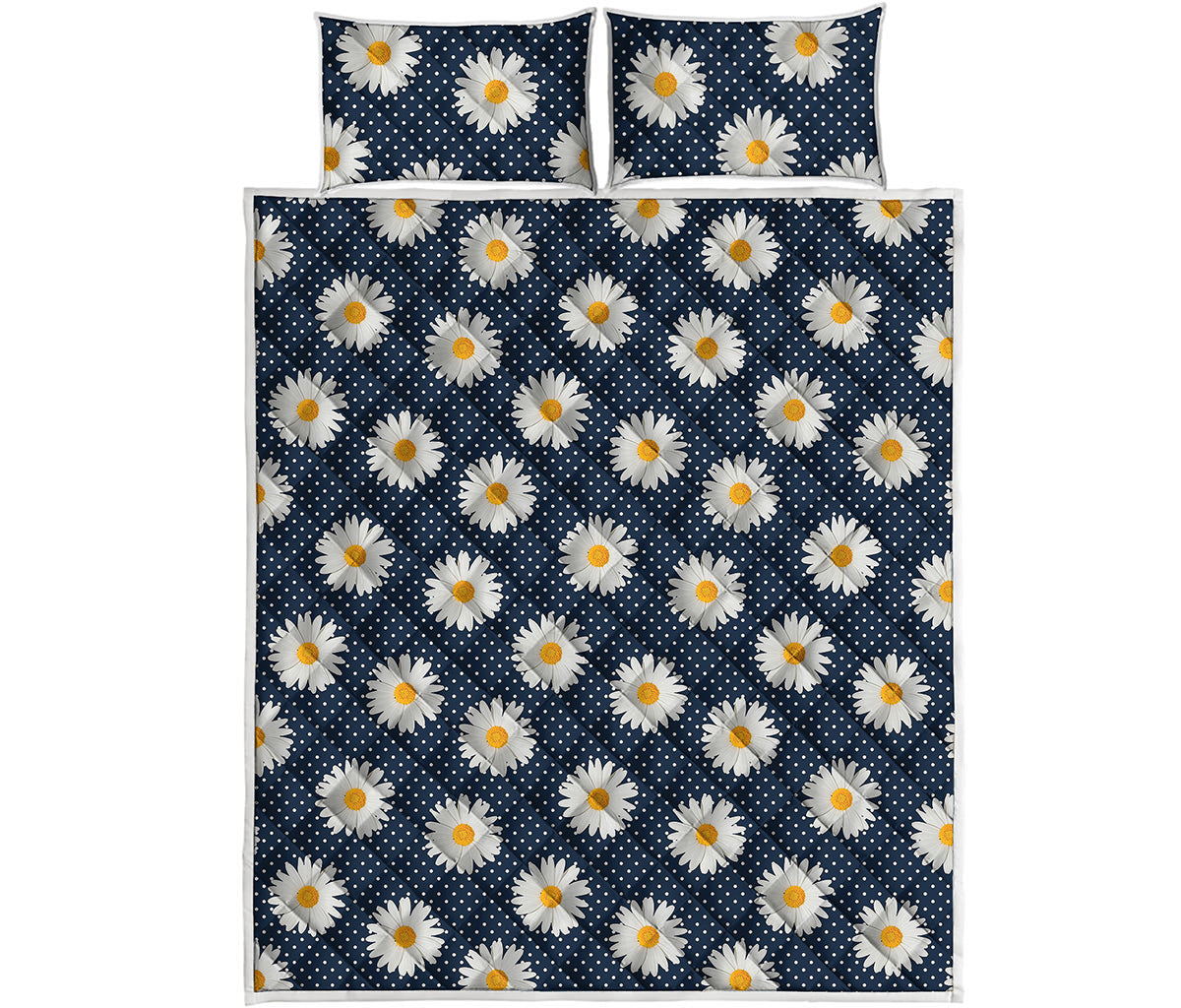 Polka Dot Daisy Floral Pattern Print Quilt Bed Set