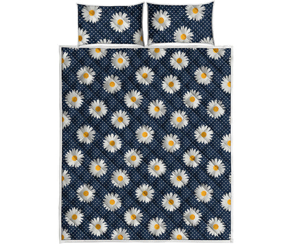 Polka Dot Daisy Floral Pattern Print Quilt Bed Set