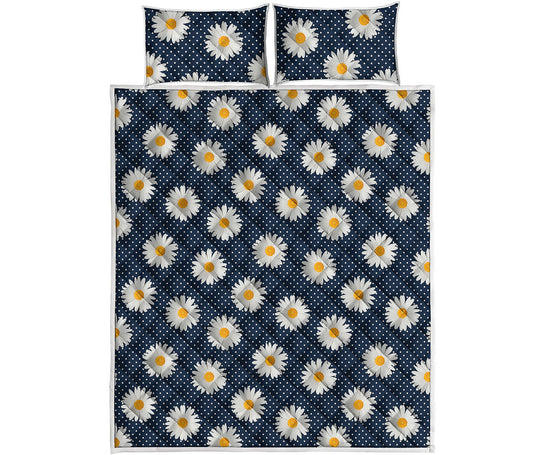 Polka Dot Daisy Floral Pattern Print Quilt Bed Set