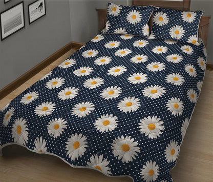Polka Dot Daisy Floral Pattern Print Quilt Bed Set
