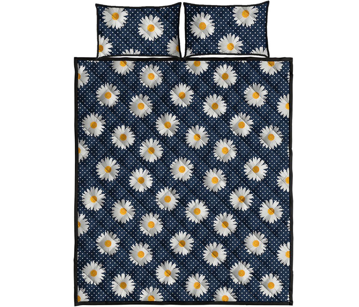 Polka Dot Daisy Floral Pattern Print Quilt Bed Set