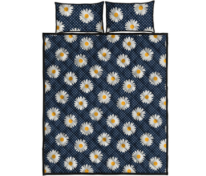 Polka Dot Daisy Floral Pattern Print Quilt Bed Set