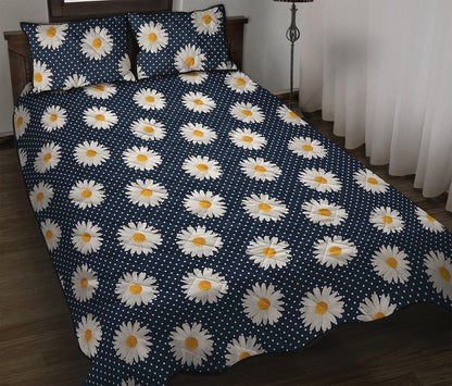 Polka Dot Daisy Floral Pattern Print Quilt Bed Set