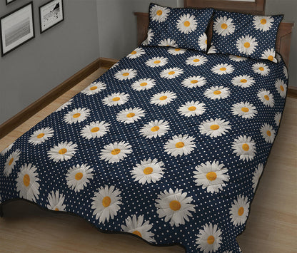 Polka Dot Daisy Floral Pattern Print Quilt Bed Set