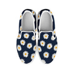 Polka Dot Daisy Floral Pattern Print White Slip On Shoes