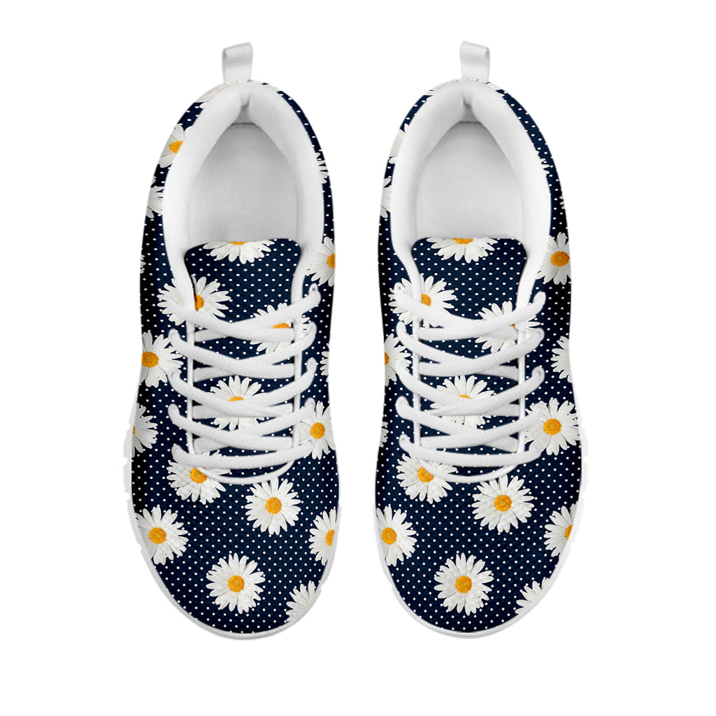 Polka Dot Daisy Floral Pattern Print White Sneakers