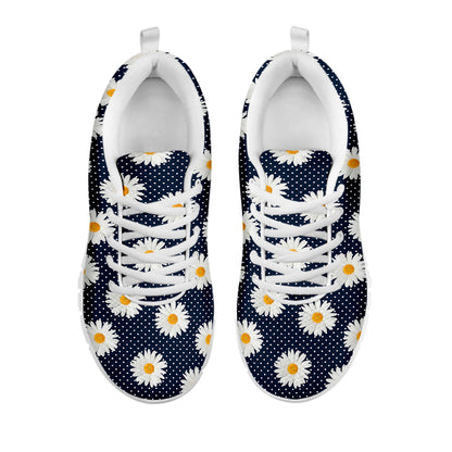 Polka Dot Daisy Floral Pattern Print White Sneakers