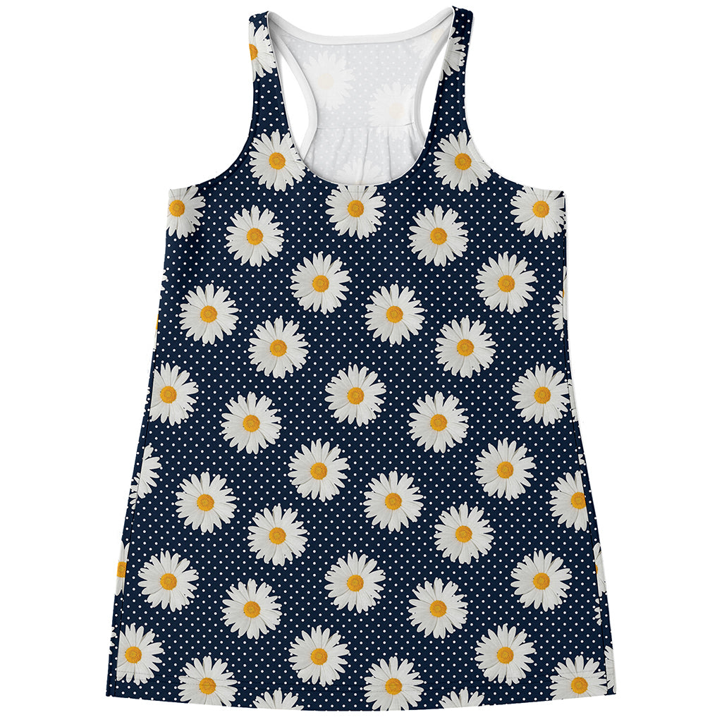 Polka Dot Daisy Floral Pattern Print Women's Racerback Tank Top