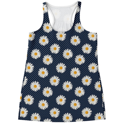 Polka Dot Daisy Floral Pattern Print Women's Racerback Tank Top