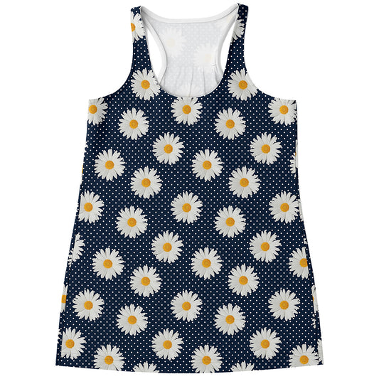 Polka Dot Daisy Floral Pattern Print Women's Racerback Tank Top