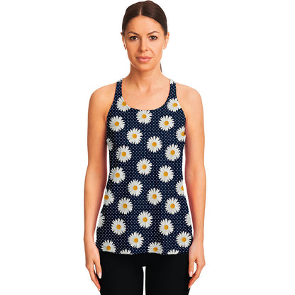 Polka Dot Daisy Floral Pattern Print Women's Racerback Tank Top