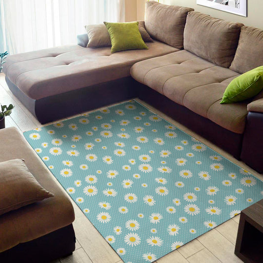 Polka Dot Daisy Flower Pattern Print Area Rug