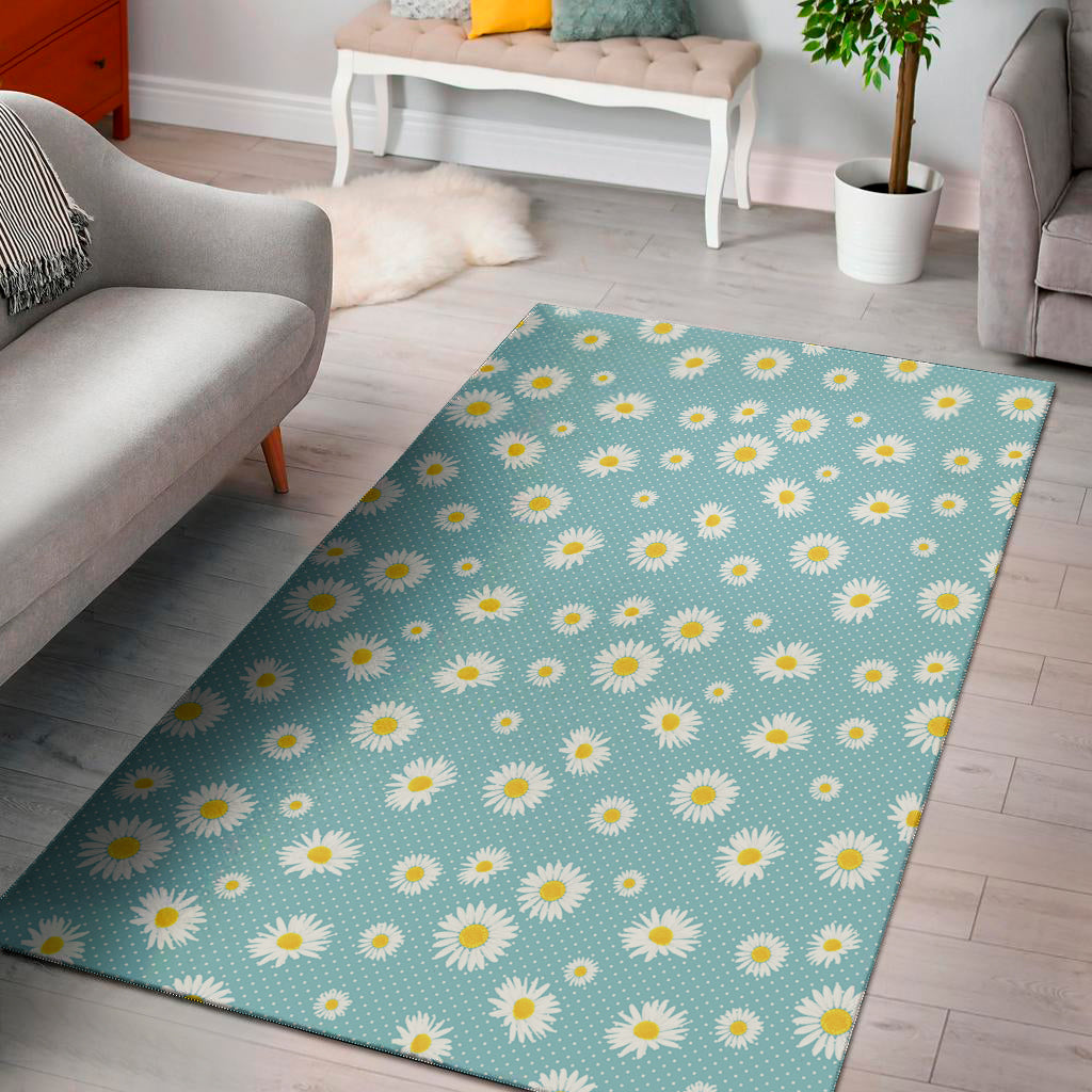 Polka Dot Daisy Flower Pattern Print Area Rug