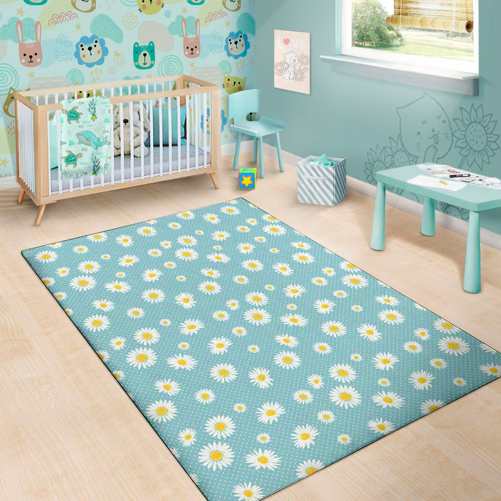 Polka Dot Daisy Flower Pattern Print Area Rug