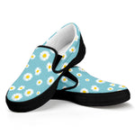 Polka Dot Daisy Flower Pattern Print Black Slip On Shoes