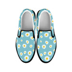 Polka Dot Daisy Flower Pattern Print Black Slip On Shoes