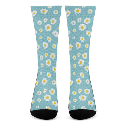 Polka Dot Daisy Flower Pattern Print Crew Socks