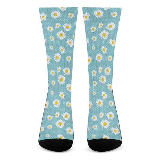Polka Dot Daisy Flower Pattern Print Crew Socks