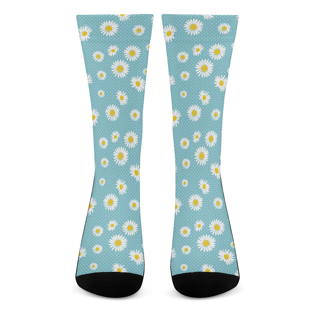 Polka Dot Daisy Flower Pattern Print Crew Socks