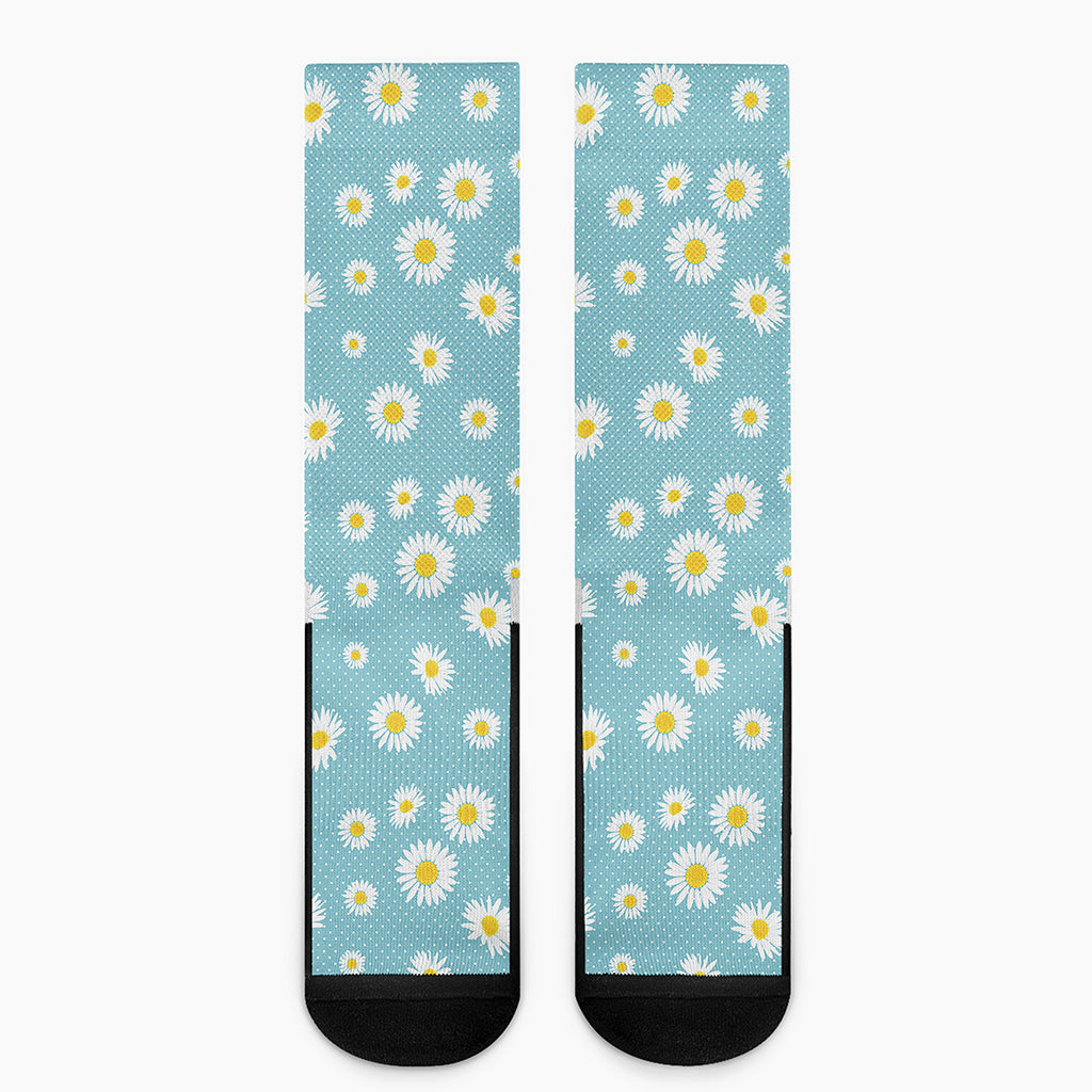 Polka Dot Daisy Flower Pattern Print Crew Socks