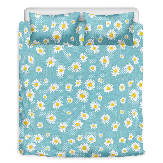 Polka Dot Daisy Flower Pattern Print Duvet Cover Bedding Set