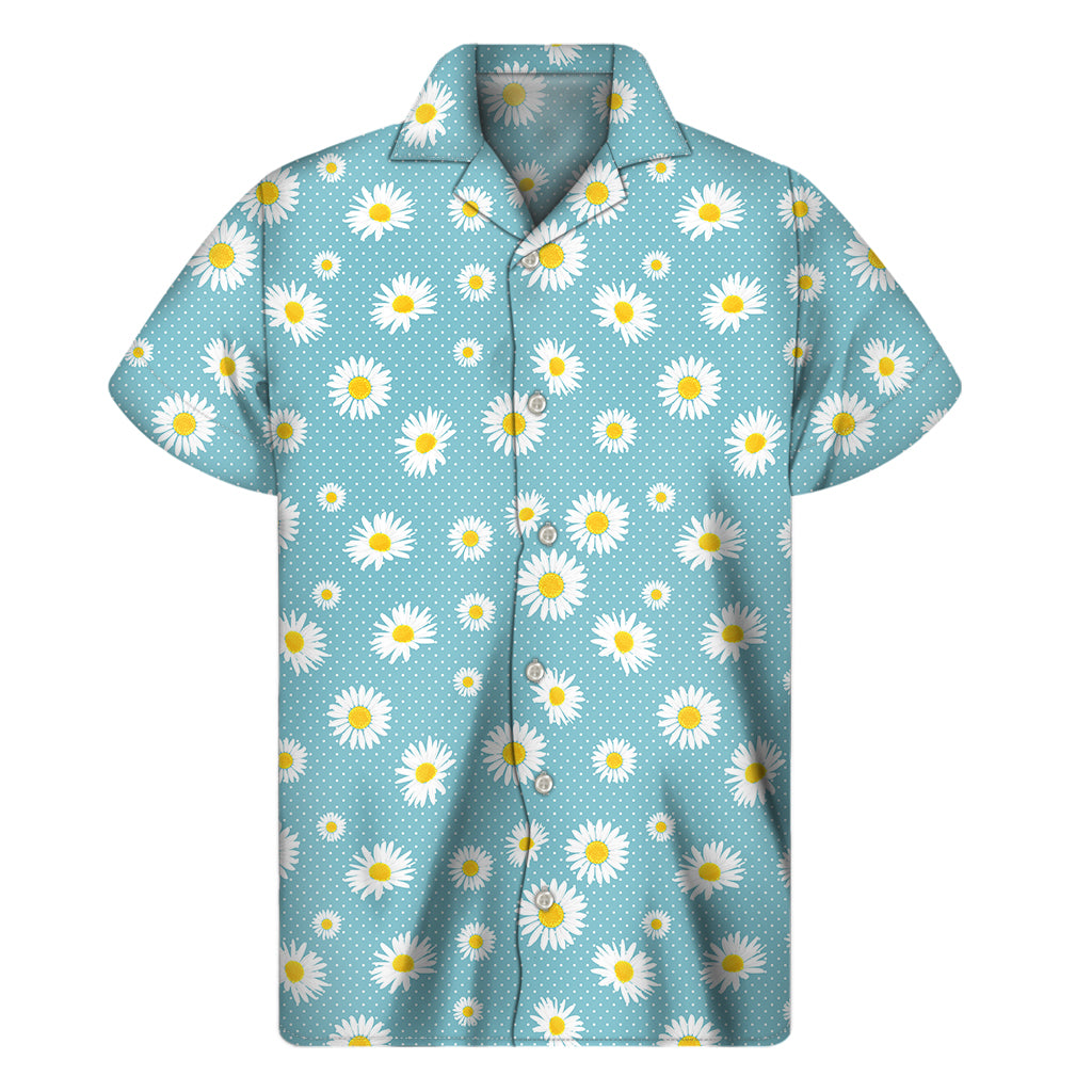 Polka Dot Daisy Flower Pattern Print Men's Short Sleeve Shirt