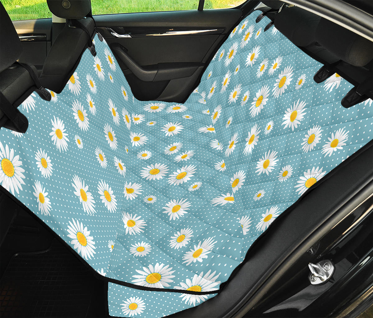 Polka Dot Daisy Flower Pattern Print Pet Car Back Seat Cover