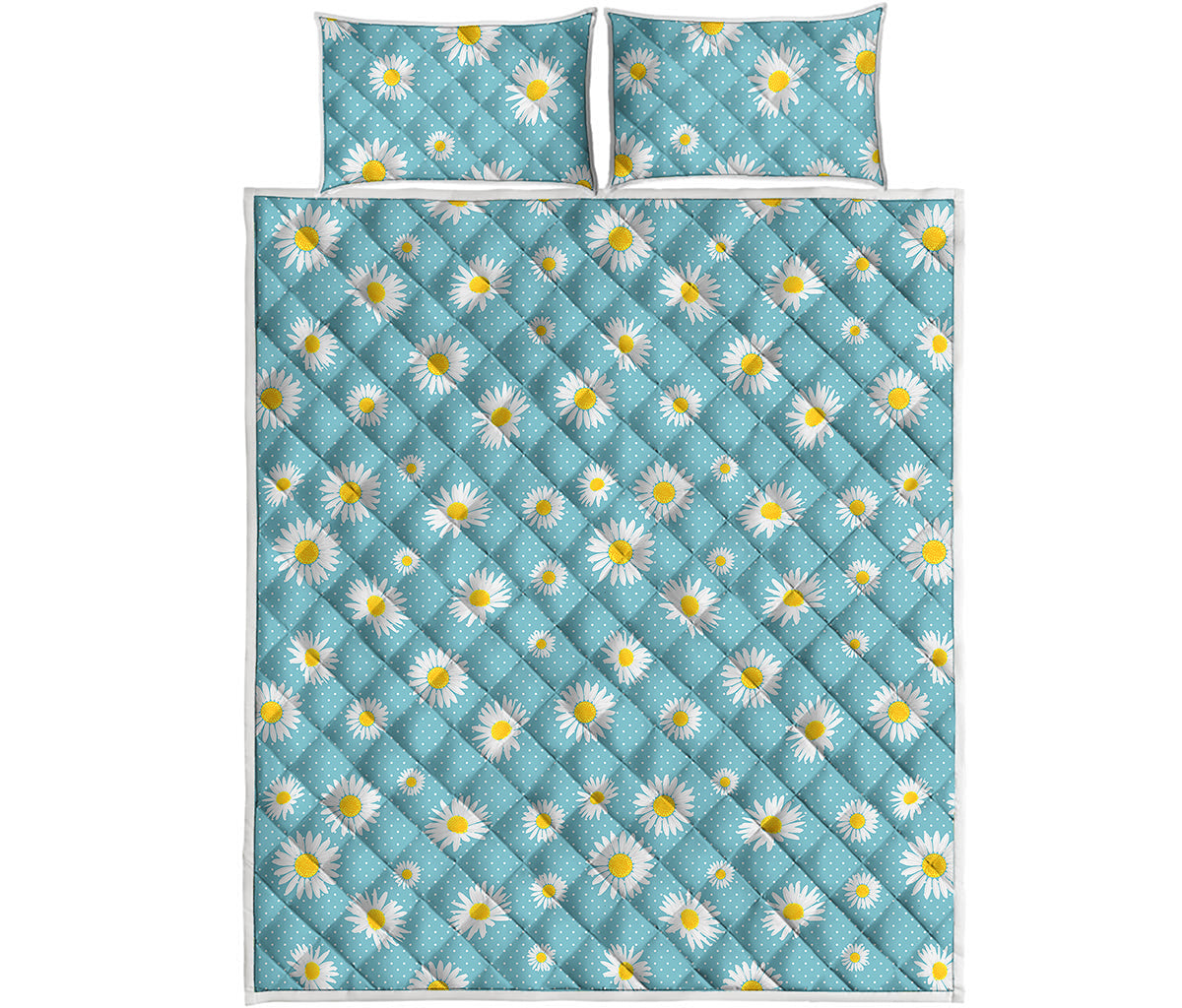 Polka Dot Daisy Flower Pattern Print Quilt Bed Set